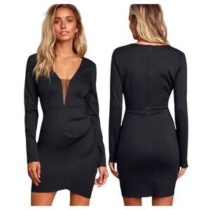 Lulus Nuria Long Sleeve Bodycon Deep V Mini Dress Black Small